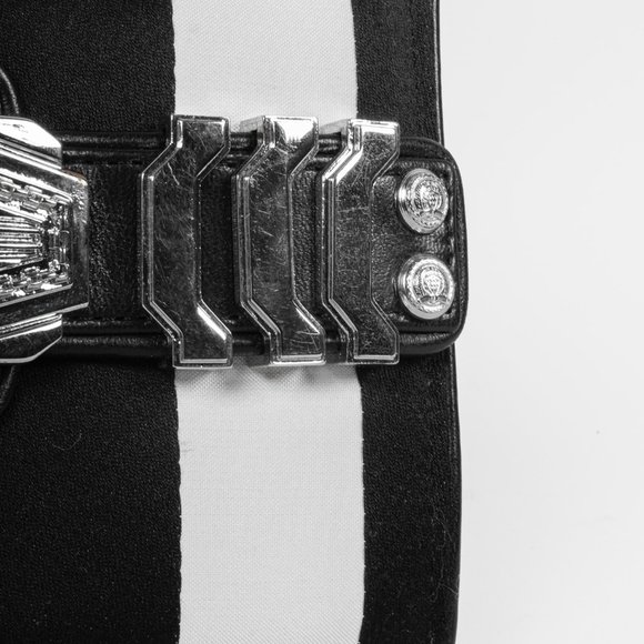 Balmain Black White Stripe Clutch Silver Tone Hardware - Picture 5 of 10